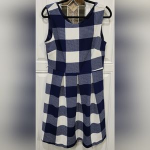 I LE blue white checkered dress women's size 10